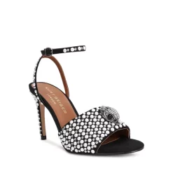 Hot Sale 🎉 KURT GEIGER LONDON 👩 Women's Kensington Embellished Ankle Strap High Heel 🩴 Sandals Charcoal 🎁