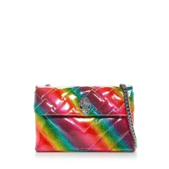 Deals 😀 KURT GEIGER LONDON Kensington Medium Rainbow Glitter Quilted Crossbody Multi 😀