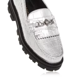 Promo 😀 KURT GEIGER LONDON 👩 Women's Carnaby Croc Embossed Chunky Loafers Silver ❤️ -Luxury Women Shoes Shop unnamed file 1075