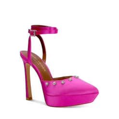 Hot Sale ❤️ KURT GEIGER LONDON Octavia Embellished Platform 🩴 Sandals Bright Pink 💯