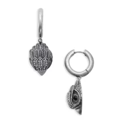 Coupon ⭐ KURT GEIGER LONDON Pavé Signature Eagle Charm Huggie Hoop Earrings In Silver Tone Black/silver 🎁