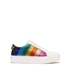 Hot Sale 🛒 KURT GEIGER LONDON 👩 Women's Laney Striped Crystal Platform Low Top 👟 Sneakers - 150th Anniversary Exclusive Multi 🎉