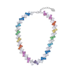 Hot Sale ✨ KURT GEIGER LONDON Quilted Rainbow Stone Collar Necklace, 14" Multi ✔️