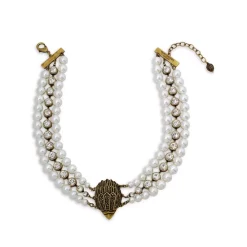 Wholesale 🤩 KURT GEIGER LONDON Imitation Pearl & Crystal Eagle Head Collar Necklace, 16-18" Brown/white 🎁