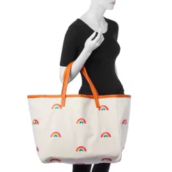 Best Sale 🥰 KURT GEIGER LONDON Violet Rainbow Print Large Canvas Tote Natural 🥰 -Luxury Women Shoes Shop unnamed file 1432