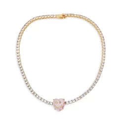 Coupon 🌟 KURT GEIGER LONDON Smiley Tennis Necklace, 16" Pink/gold 🔥