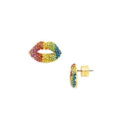 Deals ⌛ KURT GEIGER LONDON Rainbow Pavé Lip Stud Earrings In Gold Tone Multi 🛒