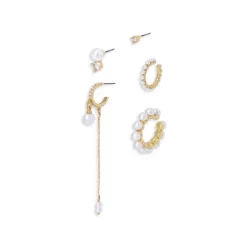 Wholesale ⌛ KURT GEIGER LONDON Imitation Pearl & Crystal Single Earrings, Set Of 5 White/gold 🔔