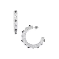 Best Sale ❤️ KURT GEIGER LONDON Pavé & Signature Eagle Glitter Hoop Earrings Silver 😀