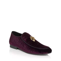 Buy ❤️ KURT GEIGER LONDON Men's Hugh Eagle Velvet Croc Embossed Slip On Loafers Purple 😉