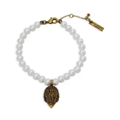 Cheap 🧨 KURT GEIGER LONDON Imitation Pearl & Crystal Eagle Head Bracelet Brown/white 🎁