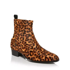 Flash Sale 👏 KURT GEIGER LONDON KURT GIEGER LONDON Men's Gin Eagle Head Leopard Side Zip Ankle 🥾 Boots Open Brown 💯