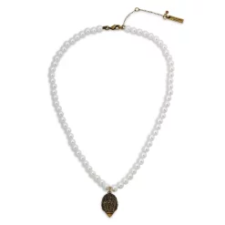 Outlet 🧨 KURT GEIGER LONDON Imitation Pearl Eagle Head Collar Necklace, 16-18" Brown/white 👏