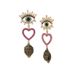 Cheap 🤩 KURT GEIGER LONDON Crystal Evil Eye, Heart, & Eagle Head Drop Earrings Pink/gold 🎉