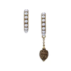 Outlet 🧨 KURT GEIGER LONDON Imitation Pearl Mismatch Eagle Head Hoop Earrings White/brown 🎁