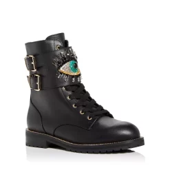 Budget 👏 KURT GEIGER LONDON 👩 Women's Sutton Eye Embellished Combat 🥾 Boots Black 🔔
