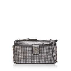 Deals ❤️ KURT GEIGER LONDON Shoreditch Multi Crystal Embellished Leather Card Case Crossbody Charcoal ⌛