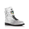 New 😍 KURT GEIGER LONDON 👩 Women's Sutton Eye Embellished Combat 🥾 Boots Silver ❤️