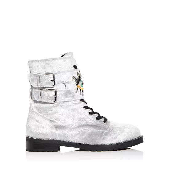 New 😍 KURT GEIGER LONDON 👩 Women's Sutton Eye Embellished Combat 🥾 Boots Silver ❤️ 4 New 😍 KURT GEIGER LONDON 👩 Women's Sutton Eye Embellished Combat 🥾 Boots Silver ❤️ - Image 2
