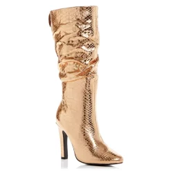 Top 10 😉 KURT GEIGER LONDON 👩 Women's Shoreditch Snake Embossed High Heel 🥾 Boots - 100% Exclusive Gold 😀