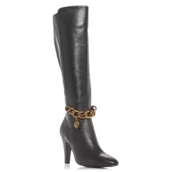Hot Sale 😍 KURT GEIGER LONDON 👩 Women's Shoreditch Chain Embellished High Heel 🥾 Boots Black 🧨