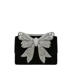 Promo 👏 KURT GEIGER LONDON Shoreditch Small Rhinestone Bow Crossbody Charcoal 👏