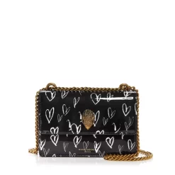 New ⭐ KURT GEIGER LONDON Shoreditch Heart Print Small Leather Crossbody Black 🎉