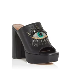 Cheapest 😀 KURT GEIGER LONDON 👩 Women's Bree Eye Embellished Platform Block Heel Slide 🩴 Sandals Black 👍