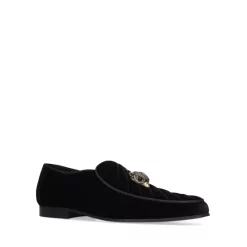 Cheap 🔥 KURT GEIGER LONDON Men's Hugh Eagle Head Quilted Velvet Slip On Loafers Black ⭐