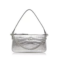 Top 10 🌟 KURT GEIGER LONDON Shoreditch Croc Embossed Leather Pochette Shoulder Bag Silver 😍